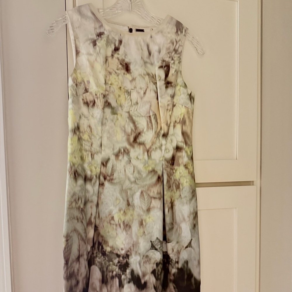 Elie Tahari Floral Midi Dress in Cream and Brown